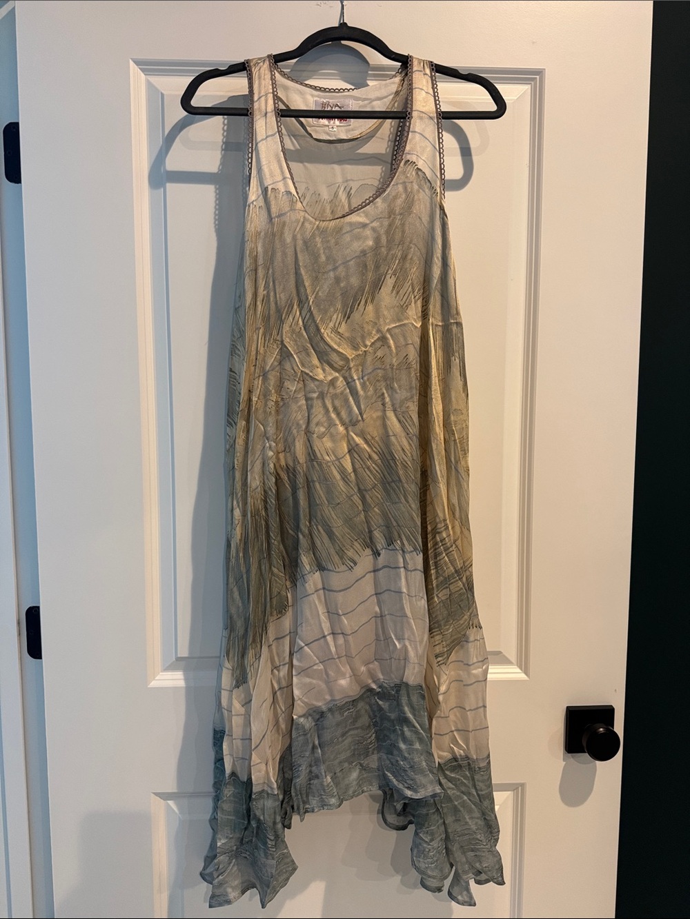 Johnny Was Sheer Painterly Tank Dress in Cream and Muted Green